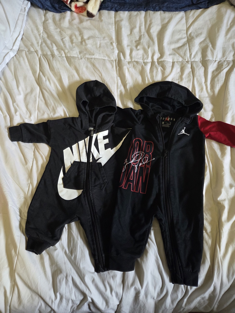 Jordan Black and Red Hooded Baby One-Piece Romper